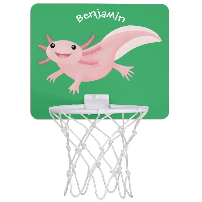 Cute pink happy axolotl mini basketball hoop (Front)
