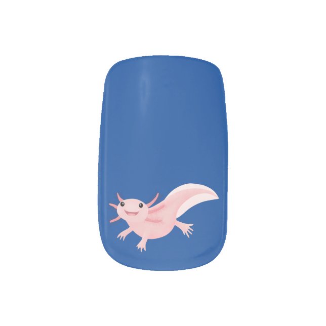 Cute pink happy axolotl minx nail art (Left Thumb)