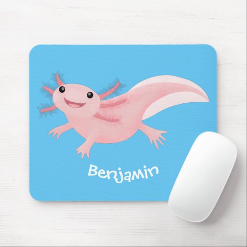 Cute pink happy axolotl mouse pad