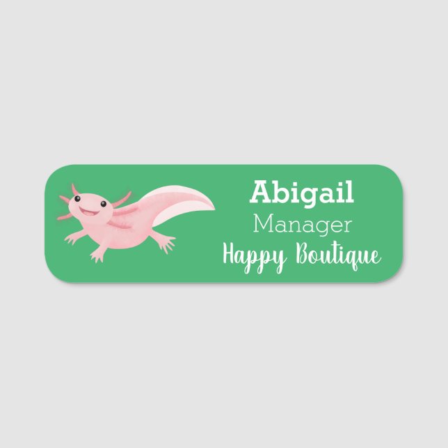 Cute pink happy axolotl  name tag (Front)