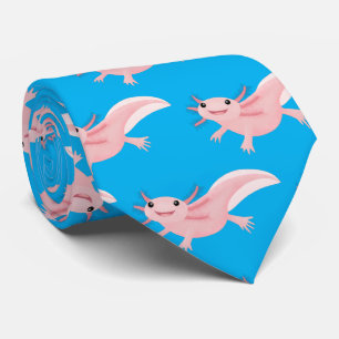 Cute pink happy axolotl neck tie