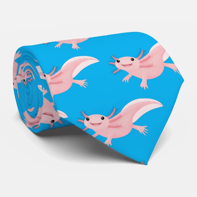 Cute pink happy axolotl neck tie (Rolled)