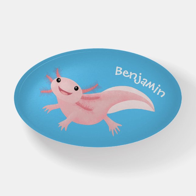 Cute pink happy axolotl paperweight (Front)