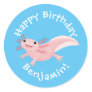 Cute pink happy axolotl personalised birthday classic round sticker