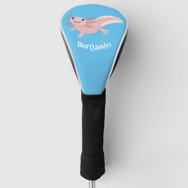 Cute pink happy axolotl personalized golf head cover (Front)