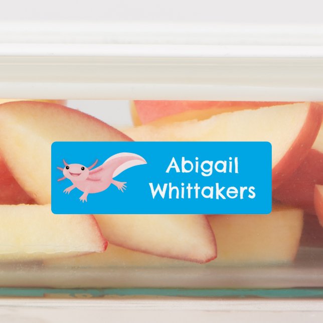 Cute pink happy axolotl personalized labels (Affixed)