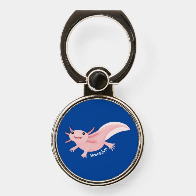 Cute pink happy axolotl phone ring stand (Front)