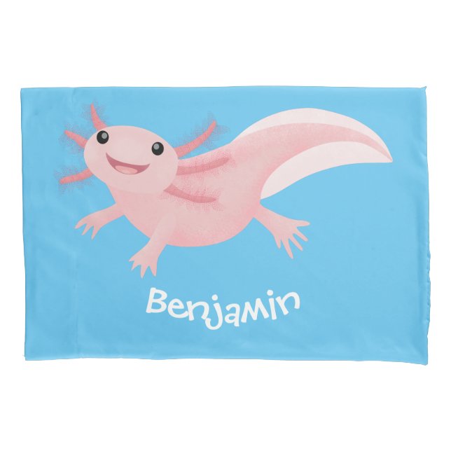 Cute pink happy axolotl pillow case (Front)
