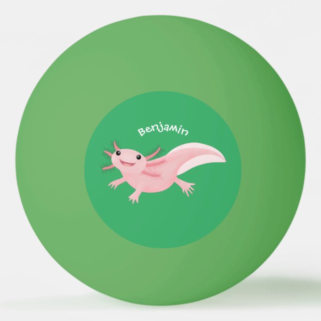 Cute pink happy axolotl ping pong ball (Front)