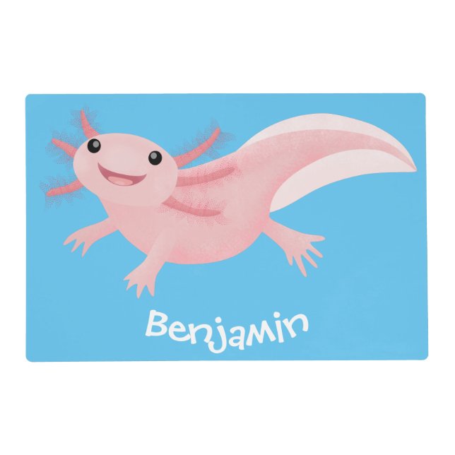 Cute pink happy axolotl placemat (Front)