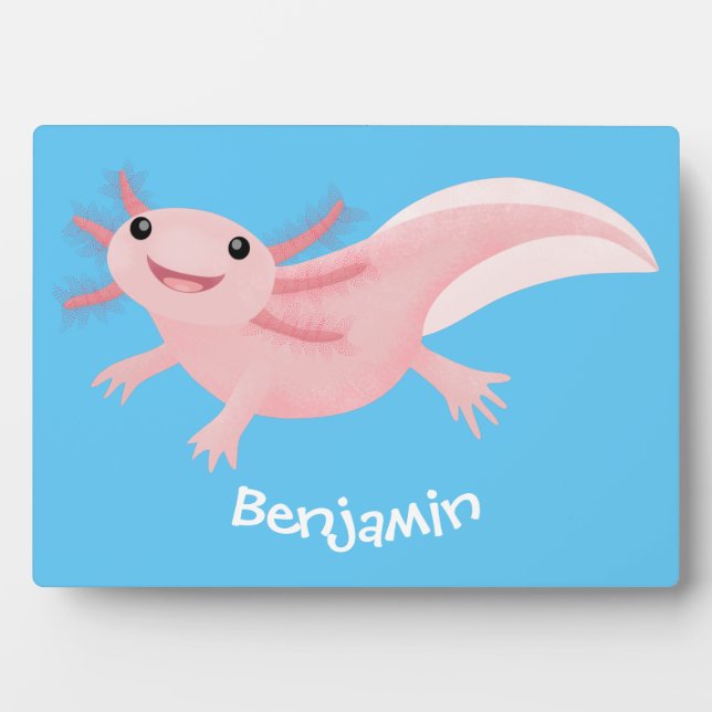 Cute pink happy axolotl plaque (Front)