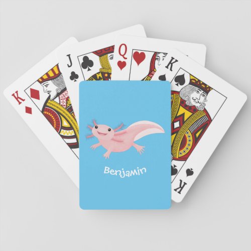 Cute pink happy axolotl playing cards