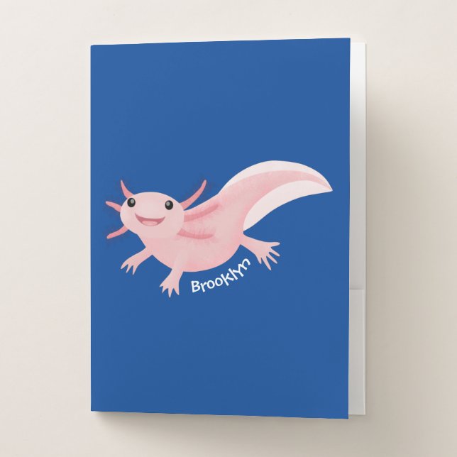 Cute pink happy axolotl pocket folder (Front)