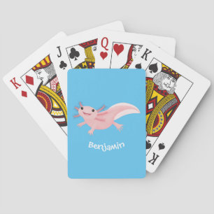 Cute pink happy axolotl poker cards