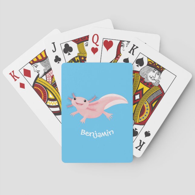 Cute pink happy axolotl poker cards (Back)