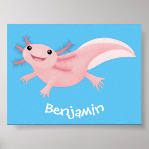 Cute pink happy axolotl poster