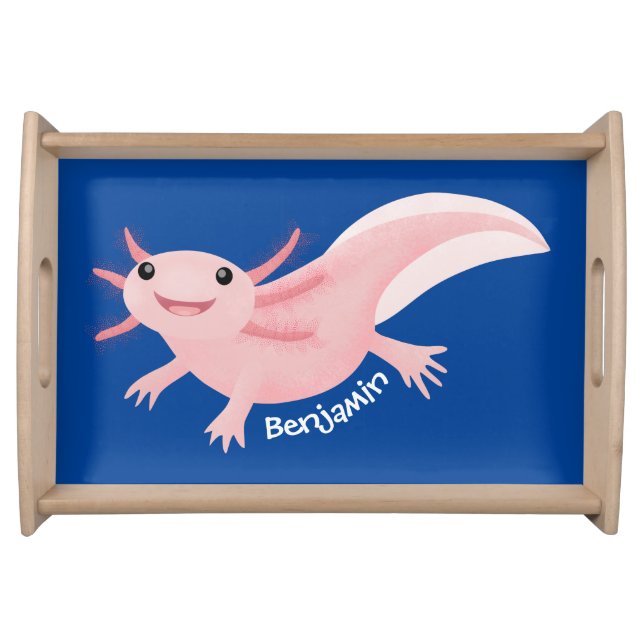Cute pink happy axolotl serving tray (Front)