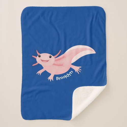 Cute pink happy axolotl sherpa blanket