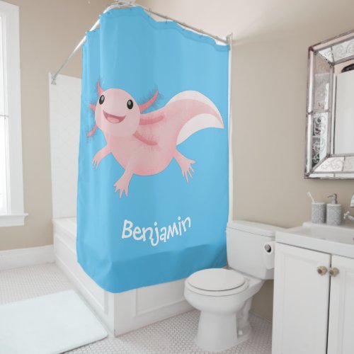 Cute pink happy axolotl shower curtain