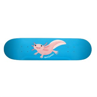 Cute pink happy axolotl skateboard