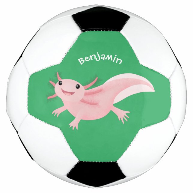 Cute pink happy axolotl soccer ball (Front)