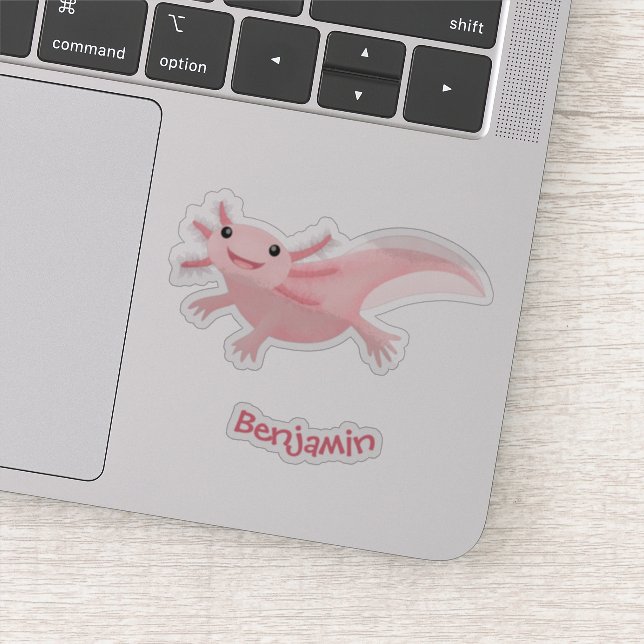 Cute pink happy axolotl sticker (Detail)