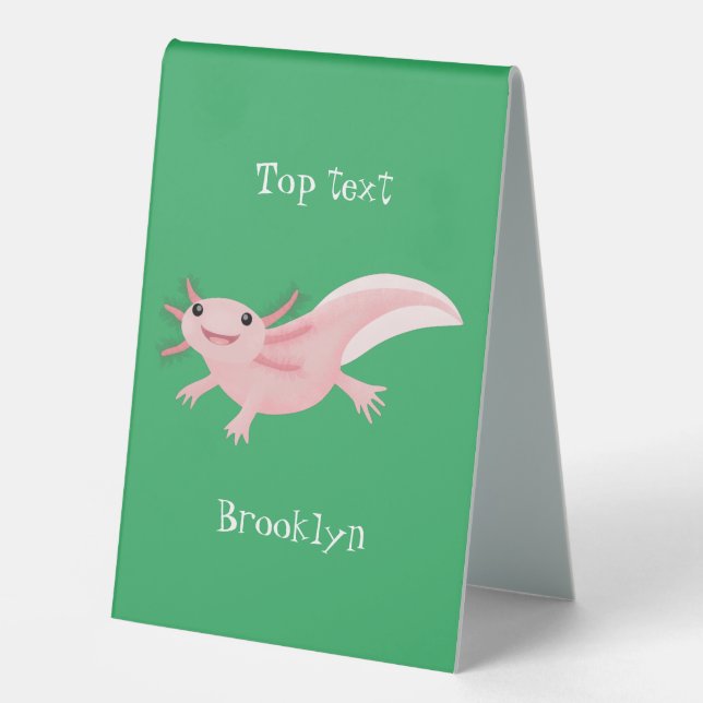 Cute pink happy axolotl table tent (Front)