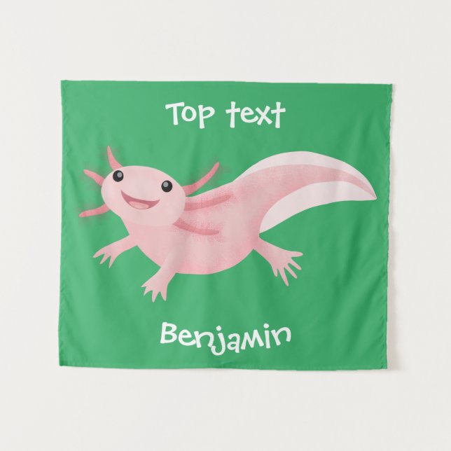 Cute pink happy axolotl  tapestry (Front (Horizontal))