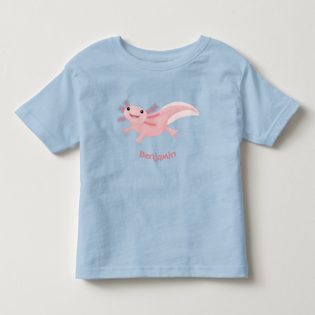 Cute pink happy axolotl toddler t-shirt (Front)