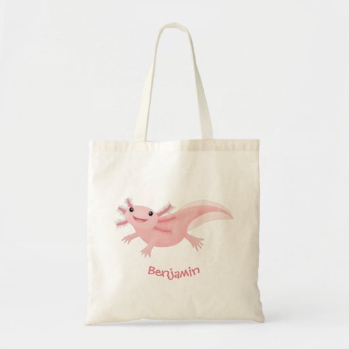 Cute pink happy axolotl tote bag