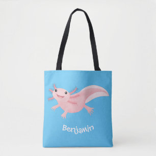 Cute pink happy axolotl tote bag