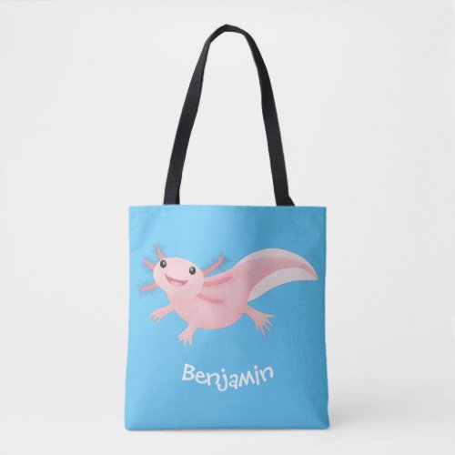 Cute pink happy axolotl tote bag