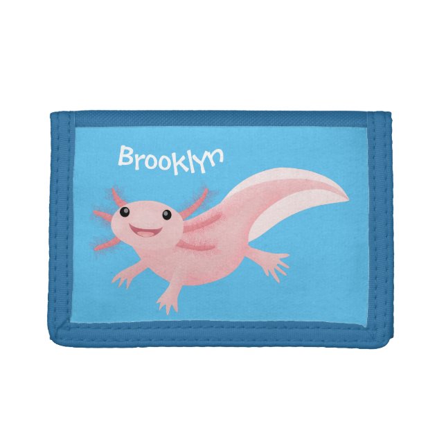 Cute pink happy axolotl trifold wallet (Front)