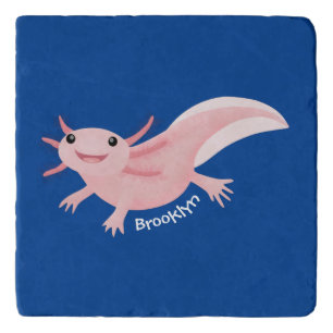 Cute pink happy axolotl trivet