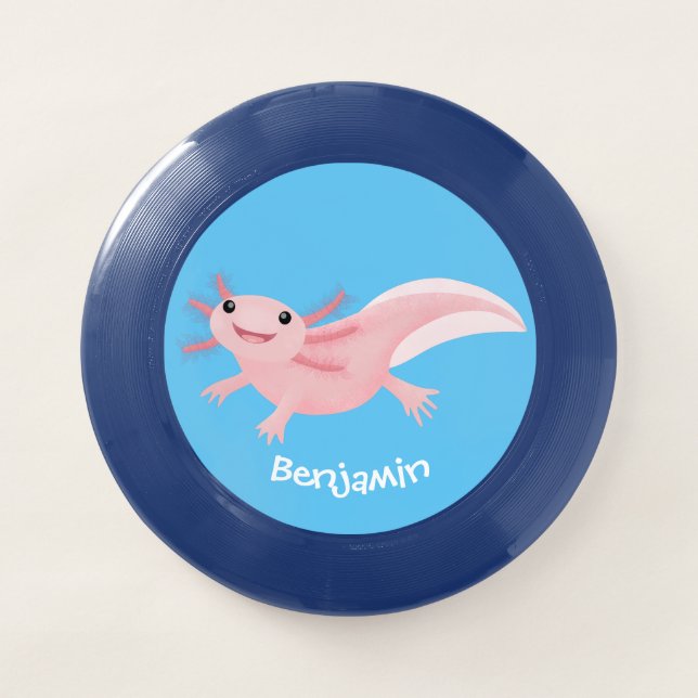 Cute pink happy axolotl Wham-O frisbee (Front)