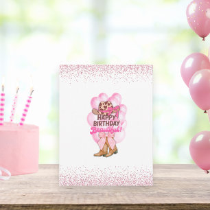 Cute Pink Happy Birthday Beautiful Girly Cowgirl  Card