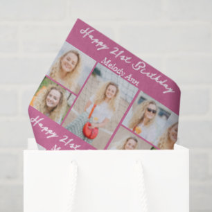 Cute Pink Happy Birthday Photo Collage Custom Tissue Paper