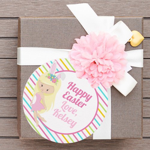Cute Pink Happy Easter Birthday Girl Fairy Party Favor Tags