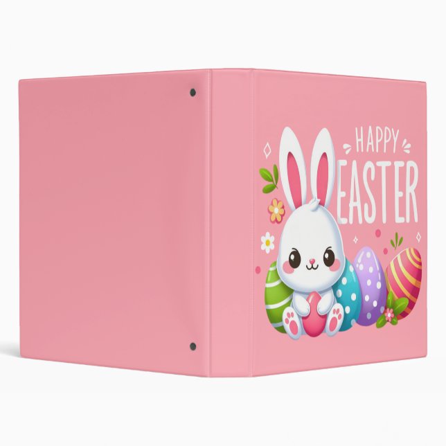 Cute, pink happy Easter bunny 3 Ring Binder (Background)