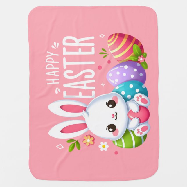 Cute, pink happy Easter bunny Baby Blanket (Front)