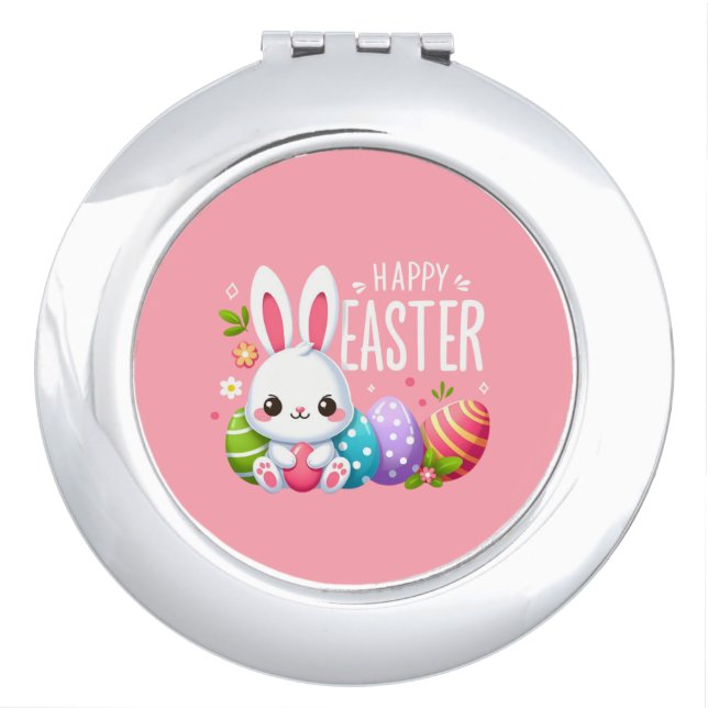 Cute, pink Happy Easter bunny Compact Mirror (Front)