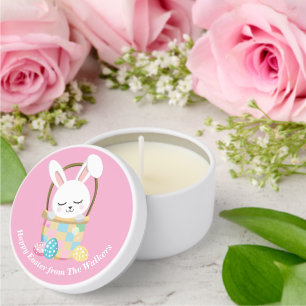 Cute Pink Happy Easter Bunny Custom Party Mini Candle Favors
