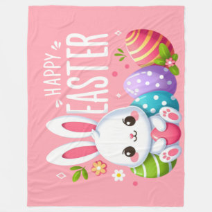 Cute, pink happy Easter bunny Fleece Blanket