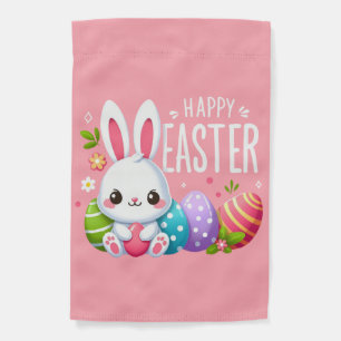 Cute, pink Happy Easter bunny Garden Flag