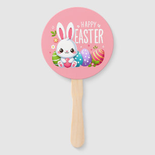 Cute, pink Happy Easter bunny Hand Fan