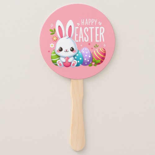 Cute pink Happy Easter bunny  Hand Fan