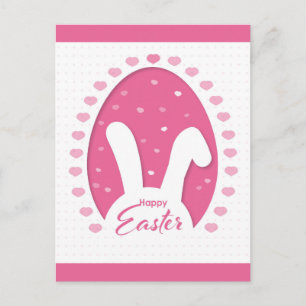 Cute Pink Happy Easter Bunny Hearts Postcard