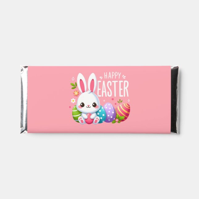 Cute, pink Happy Easter bunny Hershey Bar Favors (Front)