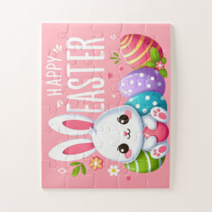 Cute, pink happy Easter bunny Jigsaw Puzzle