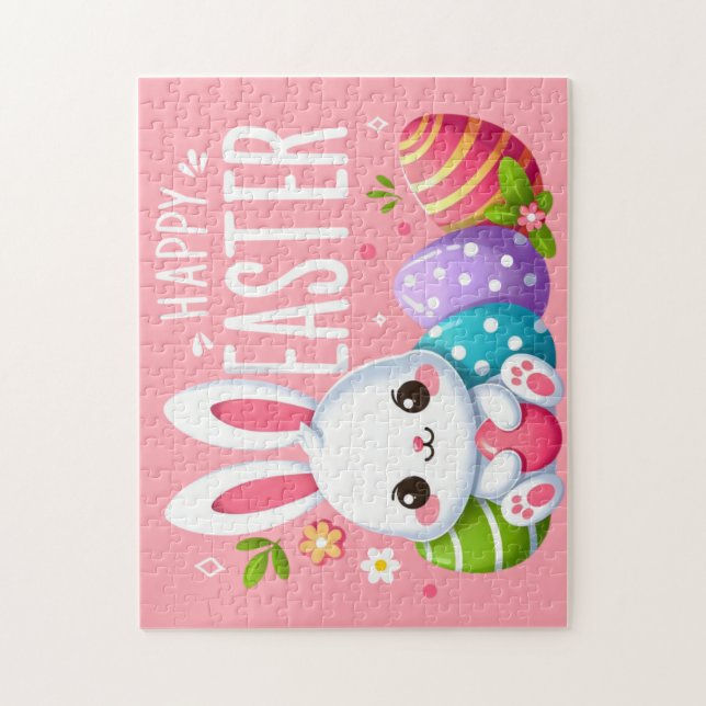 Cute, pink happy Easter bunny Jigsaw Puzzle (Vertical)